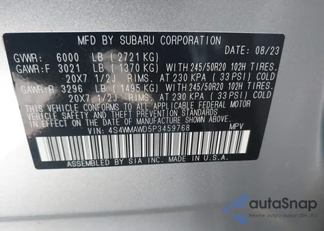 2023 Subaru Ascent Touring 7-Passenger z USA, uszkodzony, nr VIN 4S4WMAWD5P3459768